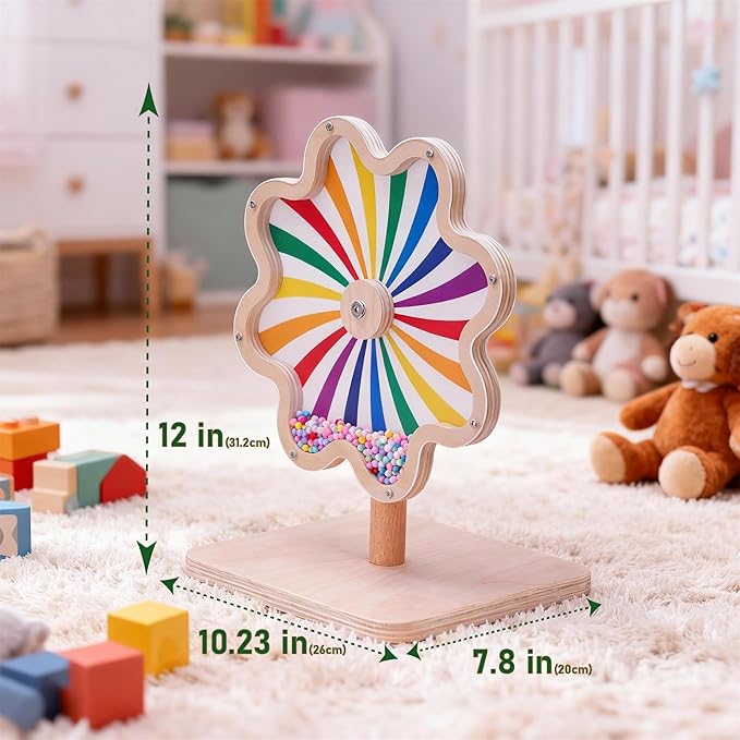 Spinning Activity Drum Toy with Sound, Montessori Wooden Sensory Toy for Babies, Perfect Birthday & Party Gift for 6-18 Months+