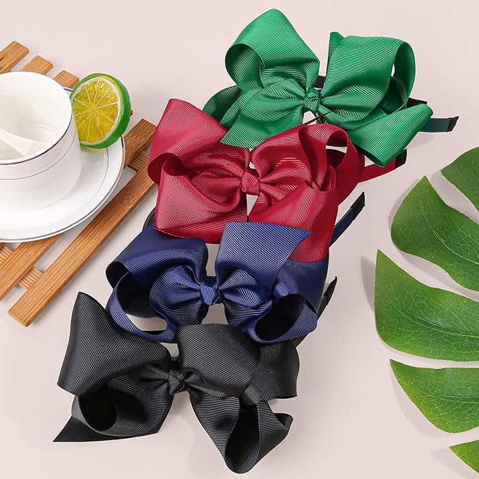 8pcs/set Girls' Big Bow Headbands, Assorted Colors Grosgrain Ribbon Hair Bows Hairbands for Baby Toddlers Kids