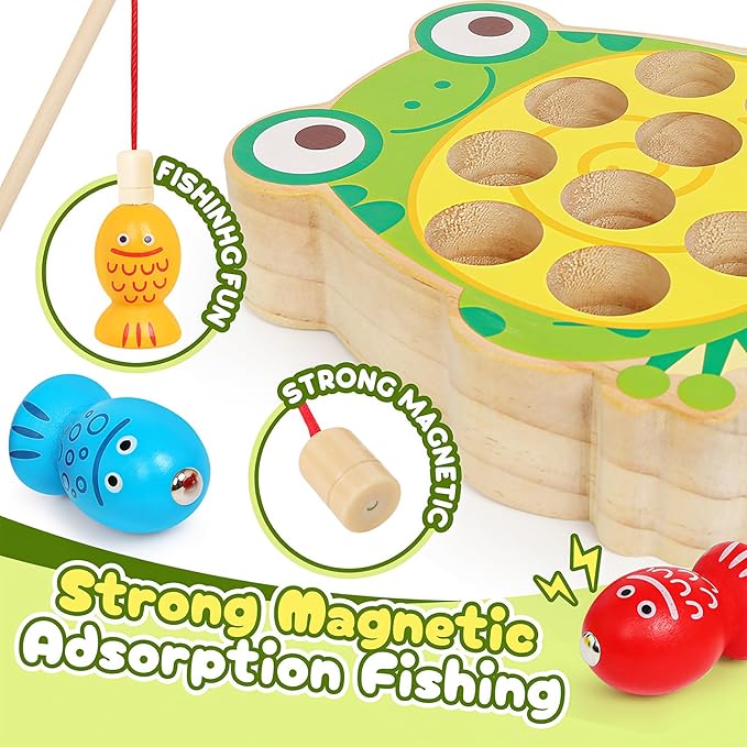 Wooden Fishing Games for Kids 3+,Montessori Magnetic Toys Early Fine Motor Skills Learning Color Sorting & Hand-Eye Coordination Magnet Game Easter Basket Stuffers for Toddlers Boys Grils