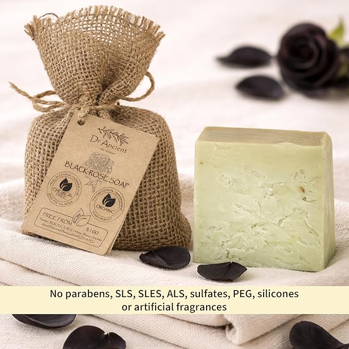 Dr.Ancient Black Rose Soap Bar, Organic Soap Bars Handcrafted the Traditional Way, Natural Chemical-Free, Vegan, Used for Face Wash, Body Wash, and Hand Cleansing, Deep Cleansing & Refreshing Care