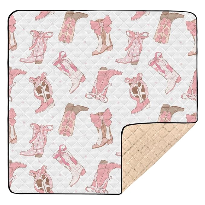 Western Cowgirl Boot Baby Playmat Washable Playroom Crawling Mat Non-Slip Play Mats for Floor 50x50 Mat