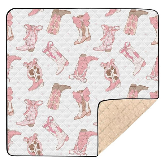 Western Cowgirl Boot Baby Playmat Washable Playroom Crawling Mat Non-Slip Play Mats for Floor 50x50 Mat