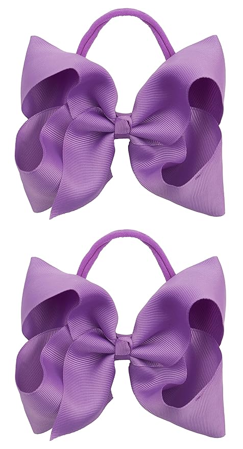 2Pcs 6 Inches Ribbon Baby Girls Headbands Infant Elastic Hairbands Large Cheer Bow Hair Band Accessories for Child Toddlers Girls (Purple)
