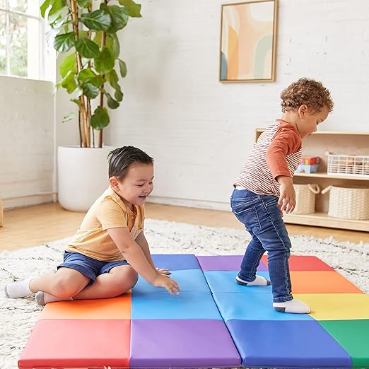 SoftZone Activity Play Mat, Colorful Tummy Time Folding Foam Mat, Assorted Square