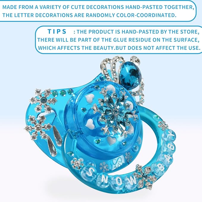 CutiePlusU Adult Sized Pacifier Dummy Crystal DIY Handmade-Blue