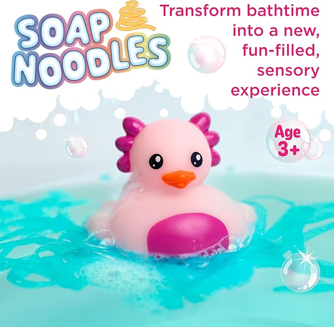 Creativity for Kids Soap Noodles Axolotl Bath Set | Mix, Swirl & Play with Aqua Blue Soap Noodles & Waddles The Axolotl Duck | Sensory Bath Toys & Fine Motor Skill Crafts (Ages 3+)