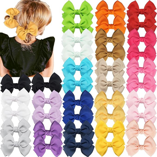 CÉLLOT 40pcs 4 inch Hair Bows for Girls Grosgrain Ribbon Toddler Hair Bows Alligator Clips for Baby Girls Kids Teens Back to School Hair Accessories in Pairs