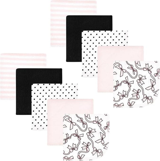 Hudson Baby Unisex Baby Flannel Cotton Washcloths, Pink Bows 10 Pack, One Size