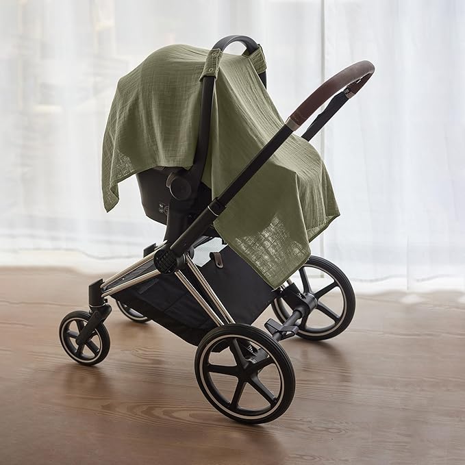 Car Seat Cover Baby - Organic Muslin Cotton - Carseat Canopy - 43" x 32" 2-Pack (Sage Green/Soft Grey)