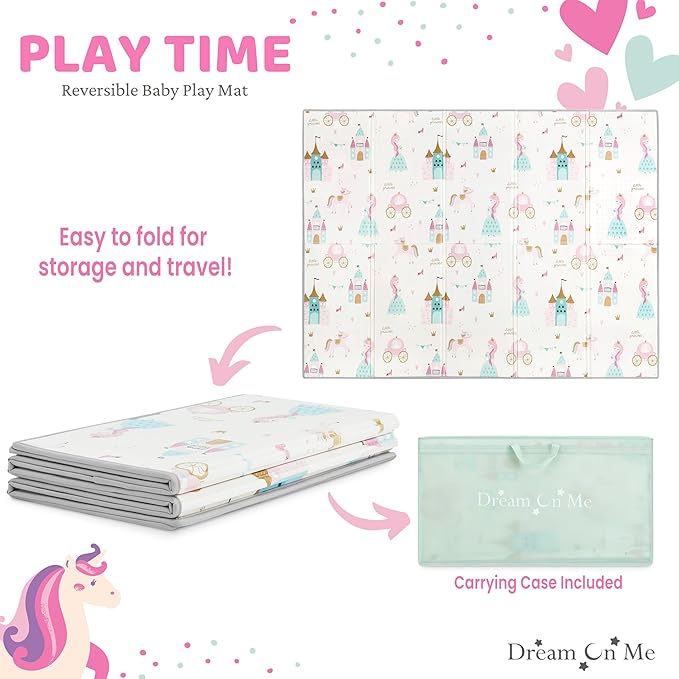 Dream On Me Play Time Reversible Baby Play Mat Foldable Extra Large Thick Foam Crawling Playmats for Toddlers Waterproof Portable Playmat, Goofy Den
