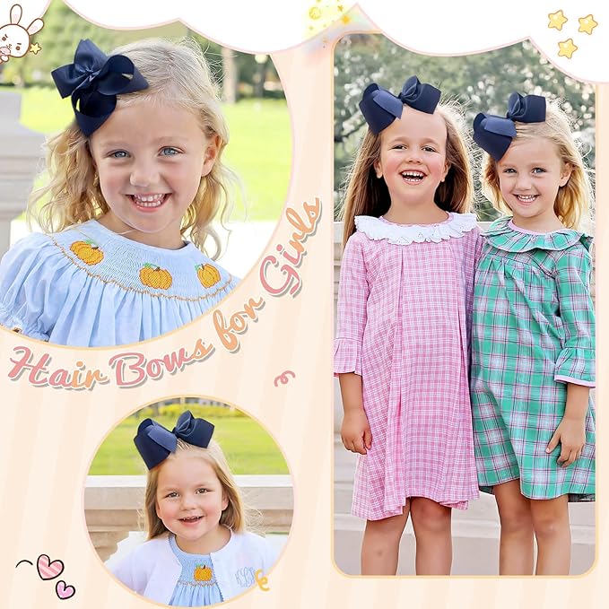 Oaoleer Navy Layered Grosgrain Ribbon Barrettes Hair Clips, Hair Accessories for Baby Girls, Infants, Toddlers, Kids, Teens, Children (6inch-Type A)