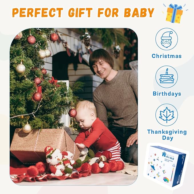 Adena Montessori Play Kit for 5-6 Months Baby,8 in 1 Learning Educational Toys for Toddler,Include Rainbow Spining Drum,Mirror Puzzle,Baby Tissue Box and More,Christmas Birthday Gift for Boys Girl