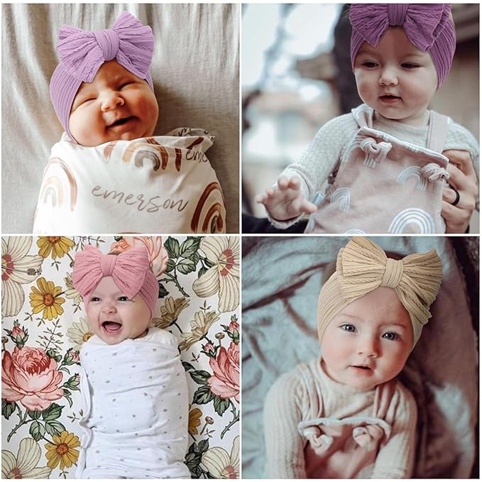 DRESHOW BQUBO Handmade Baby Headbands Soft & Stretchy Hair Bands with Bows Nylon Bows Hairbands for Girls Newborn Infant Toddlers Hair Accessories 5 Pack
