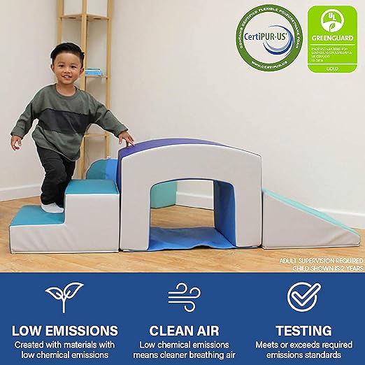 FDP SoftScape Playtime Grow-n-Learn Tunnel Climber for Toddlers and Kids Soft Foam Indoor Active Playset for Crawling and Sliding at Home, Daycare, Preschool (3-Piece) - Contemporary, 12824-CT