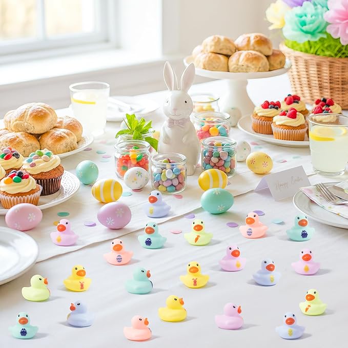 Haooryx Easter Mini Rubber Duck - 60Pcs Rabbit Egg Ducky Novelty Duck Cute Bunny Squeak Bathtub Float Bath Toy for Spring Holiday Decoration Birthday Gift Summer Pool Party Favor Easter Basket Stuffer