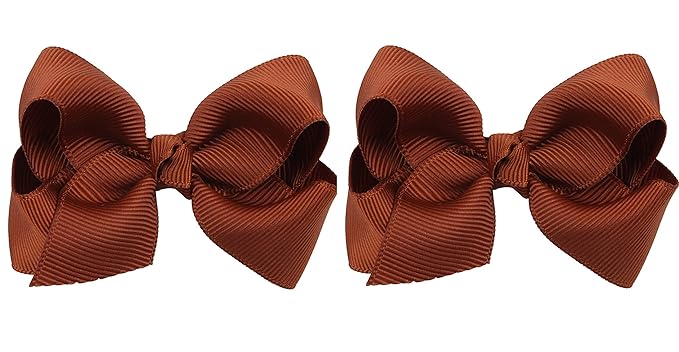 3 Inch Baby Girl Hair Bows Boutique Hair Clip Teens Toddlers Hairpin Headwear - Set of 2 (Brown)