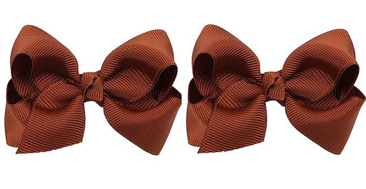 3 Inch Baby Girl Hair Bows Boutique Hair Clip Teens Toddlers Hairpin Headwear - Set of 2 (Brown)