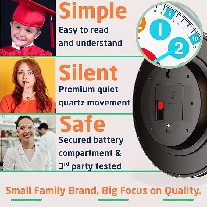 OWLCONIC Telling Time Teaching Clock - Bundled with Kids Watch. Learn to Tell Time Resources. Cool Marine Blue