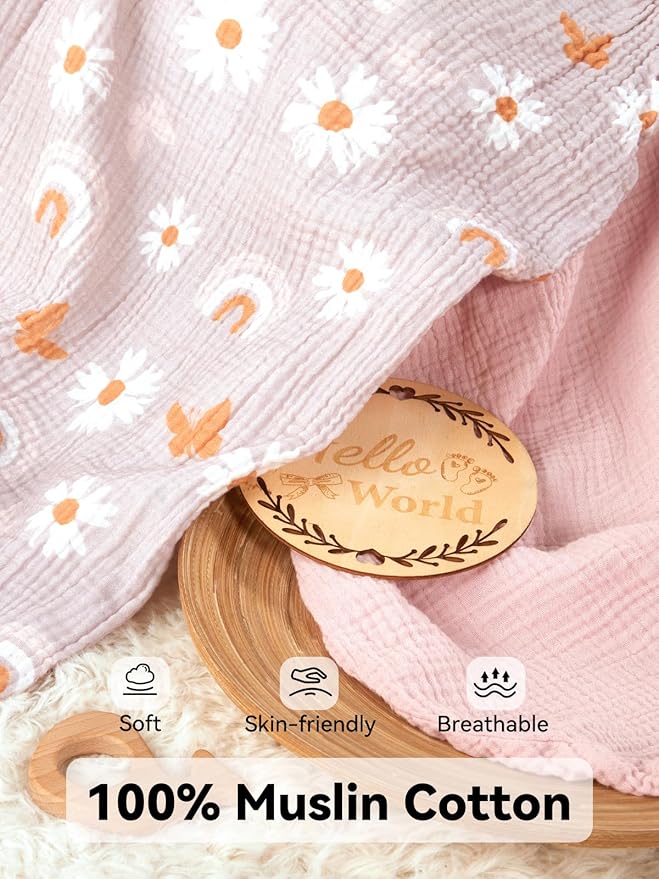 TILLYOU Muslin Baby Lounger Cover, 100% Cotton Newborn Lounger Cover, 2 Pack Baby Nest Slipcover for Boys Girls, Cover Only, Pink Butterfly
