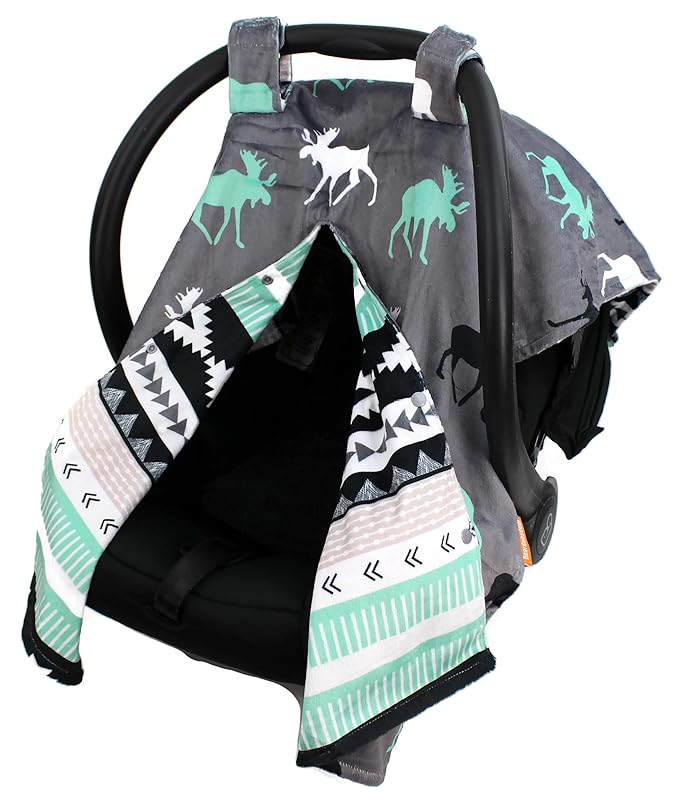 Dear Baby Gear Car Seat Cover for Boys & Girls - Baby Carseat Canopy w/Snap Opening - Infant Seat Cover - Stroller & Nursing Covers - Newborn Carrier Canopy - 40x30 (Mint Moose, Black Grey Aztec)