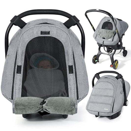 Orzbow Winter Car Seat Cover Baby | Waterproof Infant Carseat Cover Compatible with Doona Car Seats and Strollers, Breathable Baby Carseat Canopy, Baby Winter Essentials, Light Grey