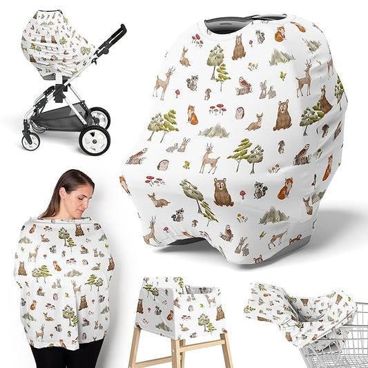 Sweet Jojo Designs Woodland Forest Animals Boy Girl Unisex/Gender Neutral Infant Baby Car Seat Cover Nursing Breastfeeding High Chair Shopping Cart Stroller Carrier Multipurpose Use Watercolor Friends