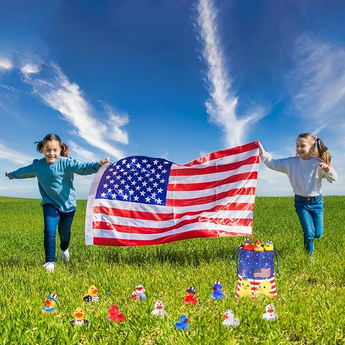 SCIONE Patriotic Rubber Ducks - 24 Pcs Independence Day Novelty Funny Squeeze Baby Shower Bathtub Ducks for Fourth of July Party Supplies
