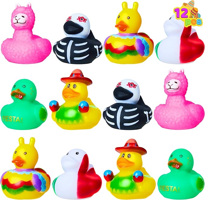 JOYIN 12 Pcs Mexican Fiesta Rubber Ducks for Party Favors Decoration, Cinco De Mayo Colorful Rubber Duck for Baby Shower, Bath Time and Dress-Up Play Duck Toys for Gifts