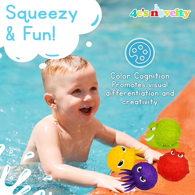 4E's Novelty Sea Animal Octopus Water Balls 4 Pack - Pool Toys Outdoor Activity Game Bath Tub Sensory Octopus Absorbent Splash Balls Bomb, Floating Swim Toys, Easter Basket Stuffers