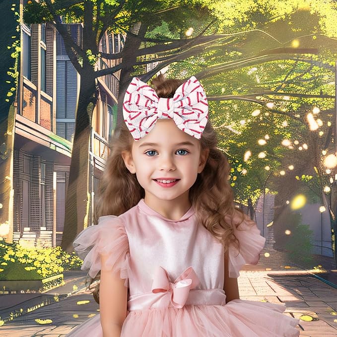 BOXOB Baseball Bow Headband Baby, High Stretchy Soft Nylon Headbands in Red & White Game Sport Event Hair Accessories for Girls and Infants