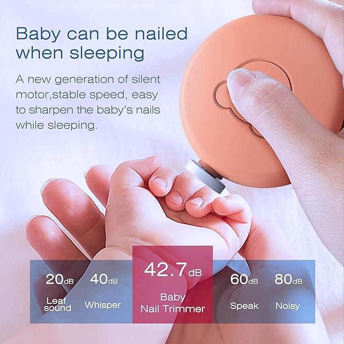 Baby Nail Clippers Baby Safe Electric Trimmer Nail File Kit for Newborn Infant Toddler Kids Adults Toes and Fingernails - Care, Polish and Trim - 6 Grinding Heads(Bear,Orange)
