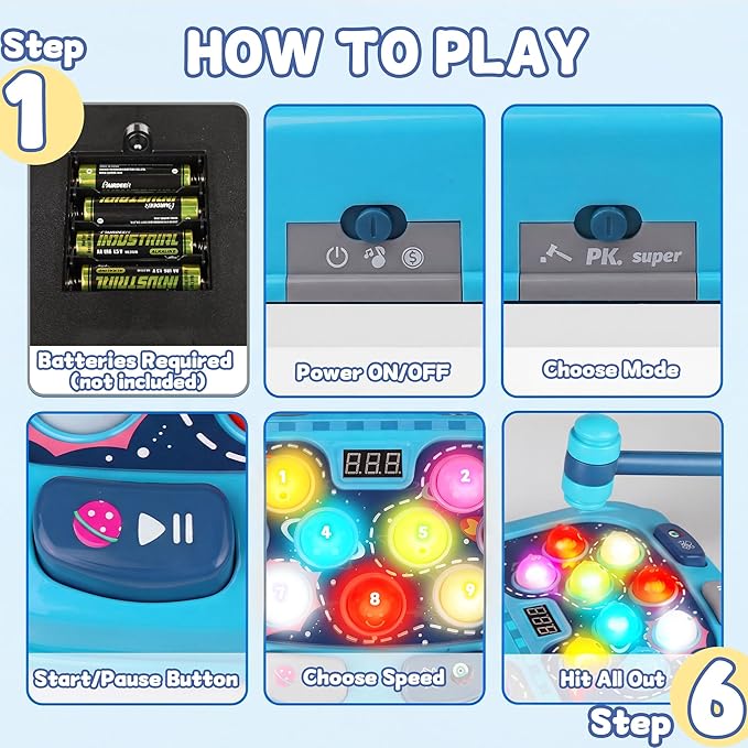 Whack Game Mole, Game 3+ Year Old, 3 Year Old Boy, 4 Year Old Toy, Gift for 3 Year Old, 11x15in Larger 2-Players Whack Toy with 5 Modes, 9 Speeds, 54 Levels, Light&Sounds, Birthday Gift for Todders