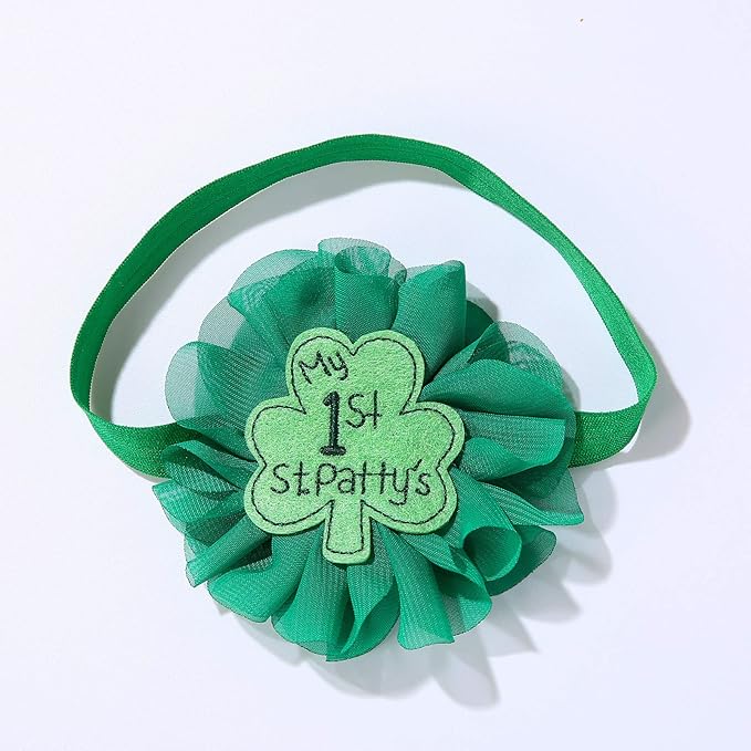 JiaDuo Baby Girls 1st St Patricks Day Headband Bow Infant Green Shamrock Clover Hair Accessories