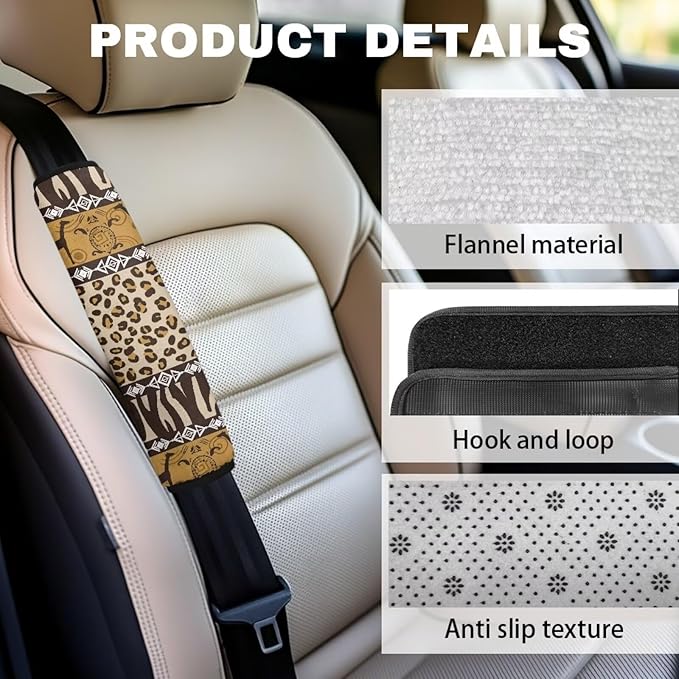 Navajo 2PCS Car Seat Strap Cover Giraffe Seatbelt Cushion Covers Leopard Print Safety Pads Soft Car Seat Straps Shoulder Pads Non Slip Neck Pad Protector for All Car Seat Stroller