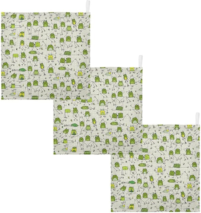 vvfelixl Baby Cotton Washcloths Funny Frogs Infants Bath Towel for Unisex Face Towels for Newborn, Natural Baby Wipes Delicate Skin, 11.8 X 11.8 inch, one sizex5