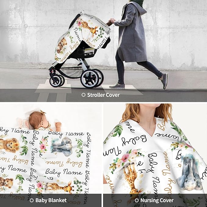 Winter Carseat Cover for Baby Personalized Woodland Baby Car Seat Cover with Name Custom Minky Car Seat Canopy Boys Girls Infant Carrier Covers Nursing Cover Toddler Blanket