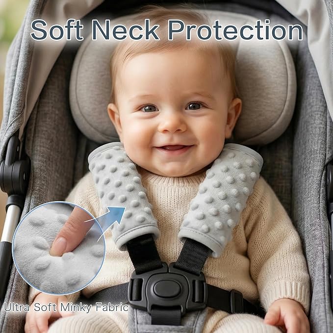 Pro Goleem Car Seat Strap Covers for Babies Soft Car Seat Strap Shoulder Pads for All Car Seats, Stroller, Pushcar, Gray