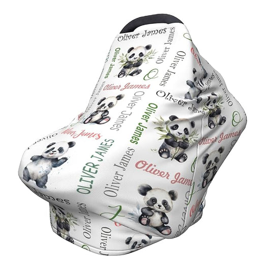 Personalized Car Seat Covers for Babies with Name – Multi-use Breastfeeding Cover Custom Panda Carseat Canopy Cover, Infant Stroller Covers for Boys and Girls