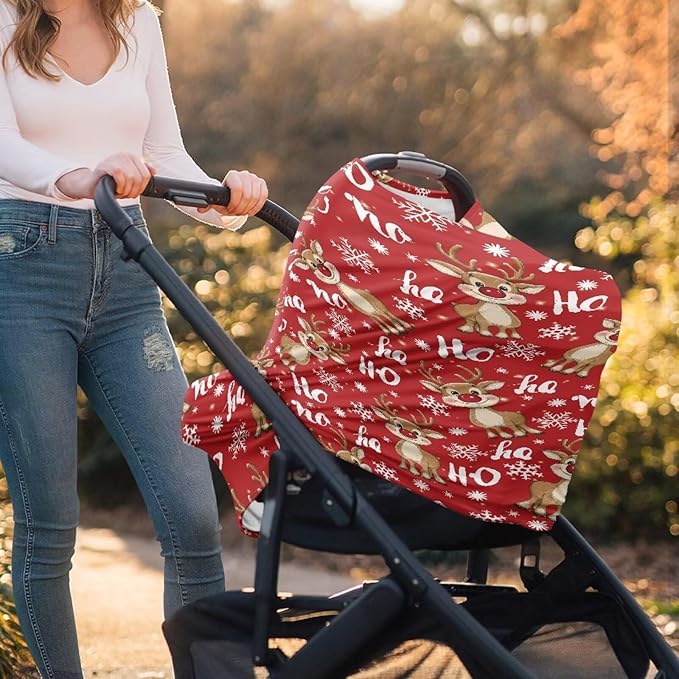 AFPANQZ Christmas Deer Nursing Cover Breastfeeding Scarf Baby Car Seat Covers for Boys Girls Infant Carseat Canopy Stretchy Soft Breathable Multi-Use Cover Up for Strolle Shopping Cart