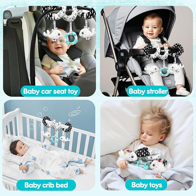 GKDOMS Baby Spiral Hanging Stroller and Car Seat Toys Black and White High Contrast Sensory Toy Newborn Plush Activity Toys Party Favors Quality Gifts for Baby Shower-Whale