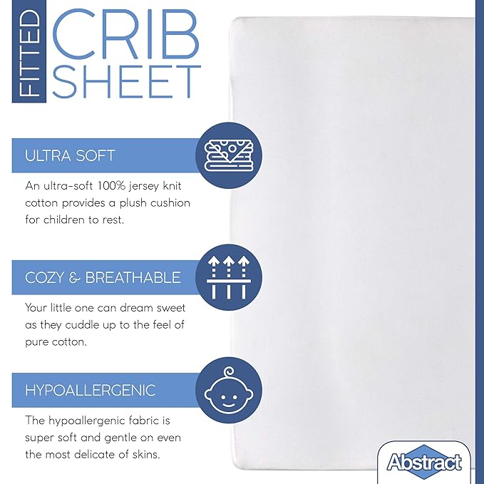 Pack n Play Fitted Sheet – Super Soft, 100% Natural Jersey Cotton – 27” x 39” – for Boys and Girls, Fits Pack n Play, Playard and Foldable Mattresses - Covered Elastic Hem – Solid White