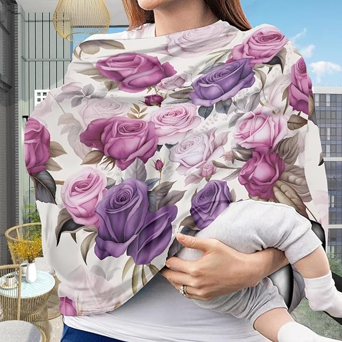 LedBack Purpe Floral Car Seat Cover for Babies, Retro Flower Nursing Cover Breastfeeding Cover,Soft Breathable Infant Carseat Canopy