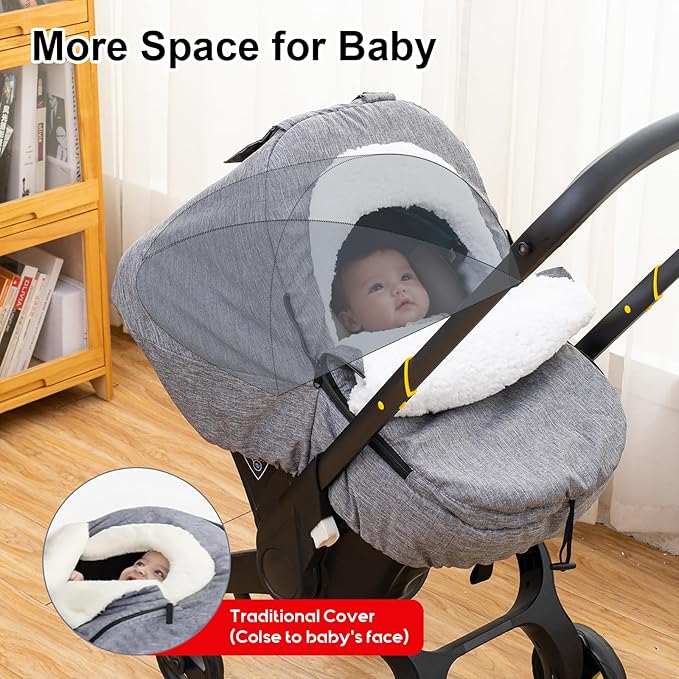 Winter Carseat Cover, Sherpa Fleece Baby Car Seat Cover for Cold Weather, Warm Snug Infant Car Seat Canopy for Boys Girls, Universal Newborn Carrier Covers Protect Baby from Snow Wind