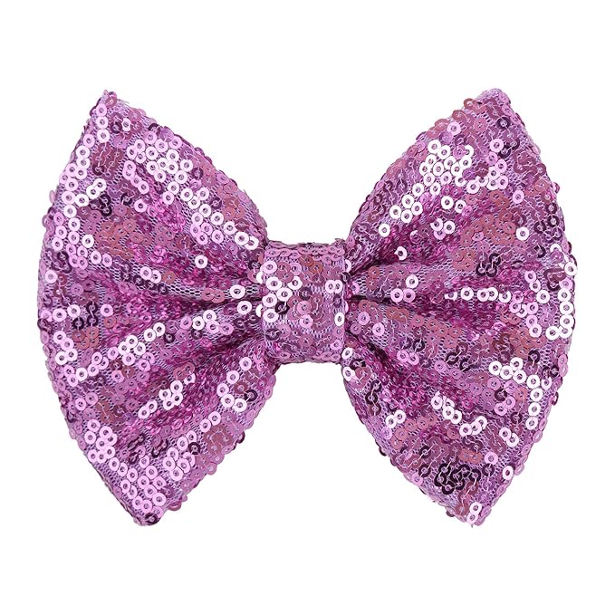 Hair Clip for Girls, 5 inches Sequins Large Bow with Alligator Clip, Hair Accessories for Women Teens Babies Toddlers Purple