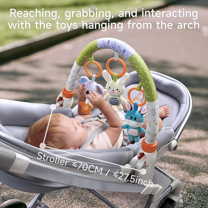 TUMAMA Baby Stroller Arch Toy, Cute Animal Car Seat Arch Toy, Newborn Sensory Hanging Rattle Arch Toy for Babies Infants 0-12 Months