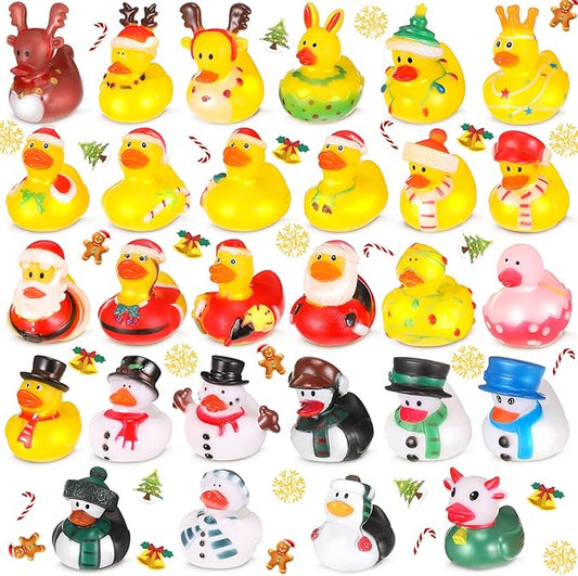 Hanaive 28 Pcs Christmas Ducks for Stocking Stuffers Mini Xmas Rubber Ducks Bath Toys for Kids Toddlers Christmas Goodie Bag Stuffers Xmas Party Favor Gifts (Stylish)