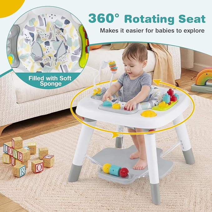BABY JOY 6-in-1 Baby Activity Center, Baby Jumper & Interactive Play Table with 360° Rotating Seat, Detachable Toys & Music, Montessori-Inspired, Activity Center for Infant Toddlers 6-36 Months (Gray)