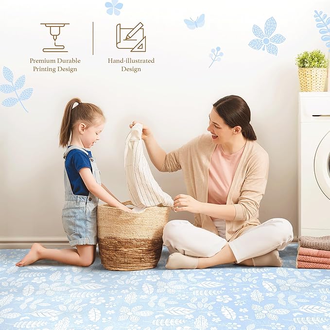 PopsyKosy Premium Baby Foam Play Mats - Stylish & Large Non-Toxic Puzzle Floor Tiles for Yoga- Spacious 6ft x 4ft - Expandable Interlocking Crawling Mats - Soft, Thick, Waterproof - Tranquil Blue