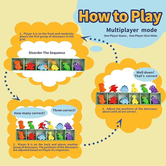 ZRRHOO Dinosaur Toys, Color Stack Game Toy, Fun Family Game for Kids, Board Wooden Educational Memory Toy, Montessori Toy for 3 Year Old Kids and Adults, Birthday Gift, Party Game for Girls & Boys