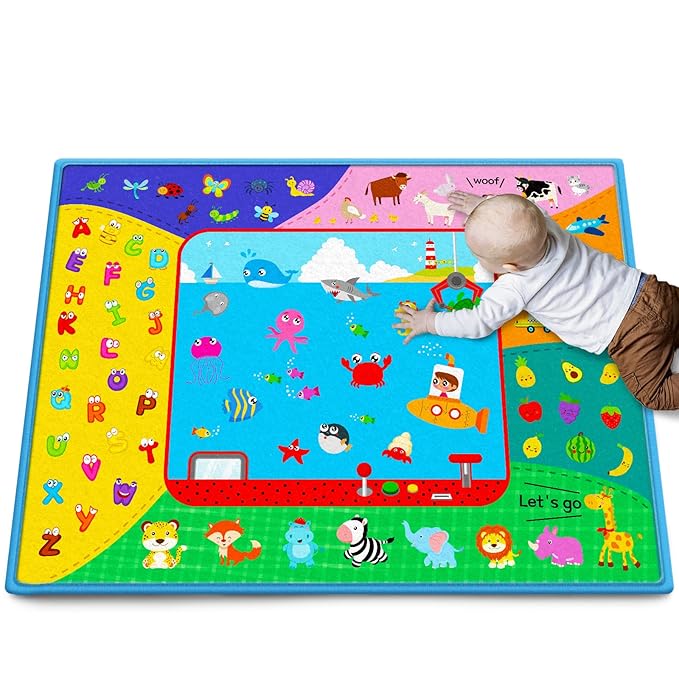 Baby Crawling Mat,Baby Play Mat for Floor,Large Cotton Educational Tummy Time Mat, Foldable Non-Slip Super Soft Padded Baby Playmat for Playing Area Rug Gym Activity for Infants Toddlers Boys Girls
